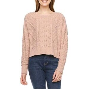 Arizona Cable Knit Pullover Sweater Pink SZ L